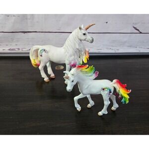 Schleich Bayala Rainbow Unicorn Mare and Foal Figurine Set 2015 White Glitter